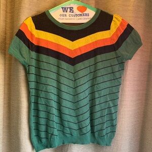 Modcloth Green Knit Top with Yellow & Orange Chevron